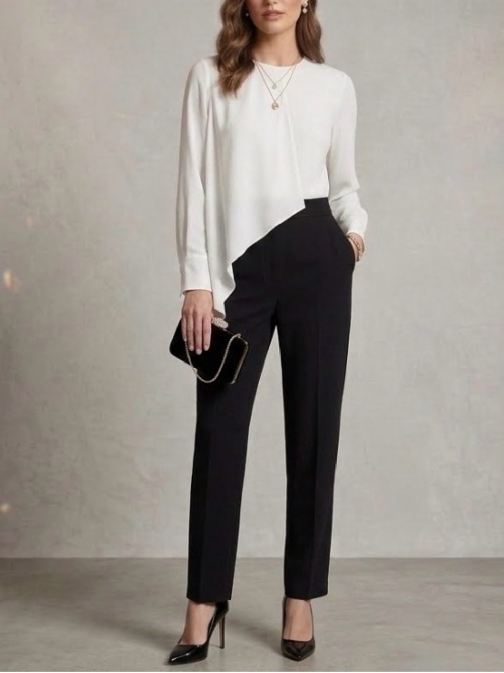 Halston Heritage Black & White Asymmetric Overlay Jumpsuit Sz S/P